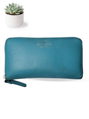 Kate Spade Grand Street Lacey Teal Zip Around Wallet Pebbled Leather Y2K